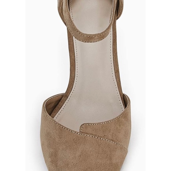 Ownmeen Womens Pointed Toe Pumps Ankle Strap Buckle Closure D'Orsay Flared Heel - Picture 2 of 4